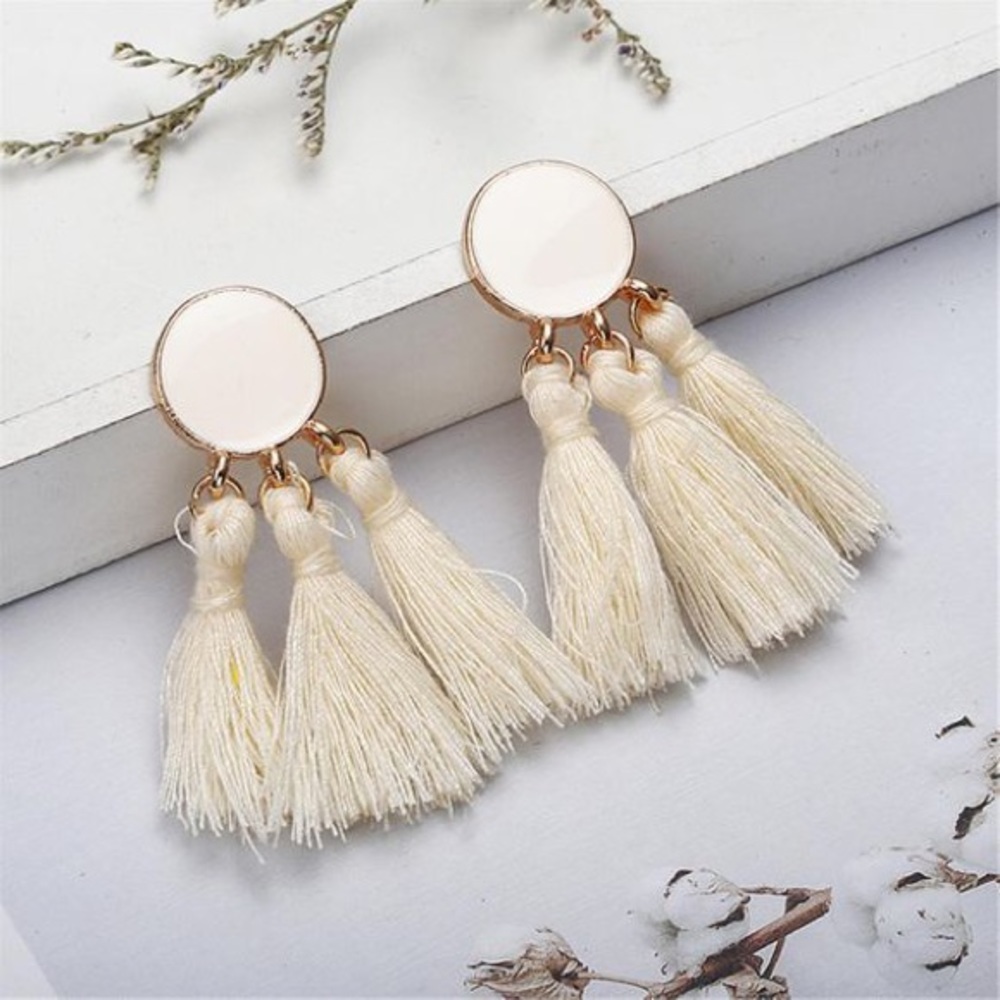 Boho Beauty White Tassel Earrings